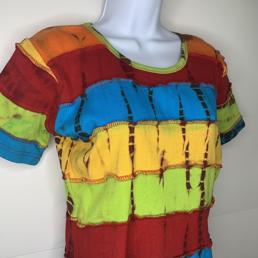 NWT Topaz Retro Colorblock Tie-Dye Crew Neck Womens Shirt Top Size Medium